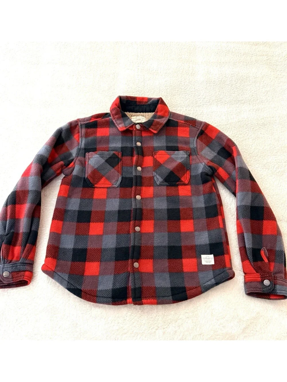 Weatherproof Vintage Boys M 10/12 Sherpa Lined Buffalo Plaid Jacket Red